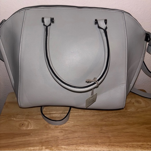 Structured Large Light Gray Satchel Handbag with Shoulder Strap, Crossbody - Picture 4 of 11